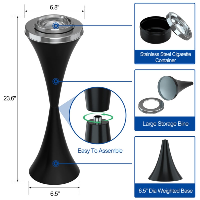 RELIANCER Floor Standing Ashtray w/Detachable Cigar Container,Stainless Steel Cigarette Ash Tray,Outdoor Self-Cleaning Ash Holder w/Weighted Base,Cigarettes Butt Receptacle Disposal for Home Patio - Image 2